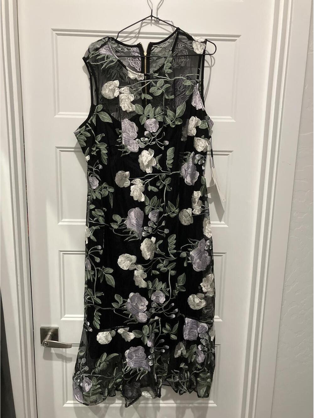 Calvin Klein Black Floral Embroidered Sheer Sleeveless Midi/